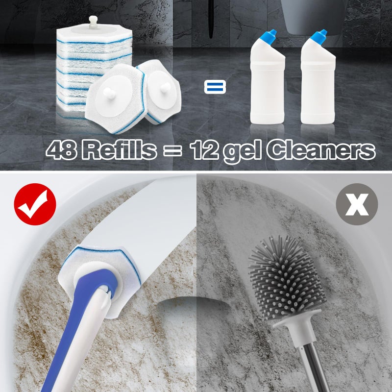 JEHONN Disposable Toilet Brush with 48 Wand Cleaner Refills  Wall Mounted Toilet Bowl Brush Holder Set  Bathroom Cleaning System for Sink Bathtub Wash Basin (Blue) - Image 4